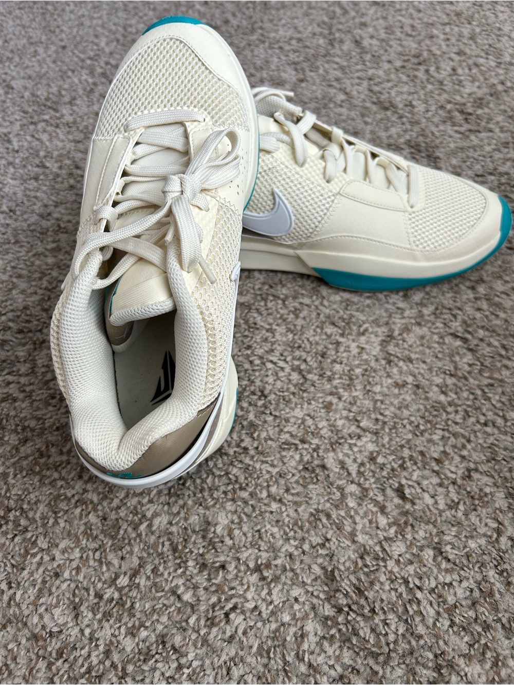 Nike JA Morant Cream Mesh Sneakers with Teal Accents